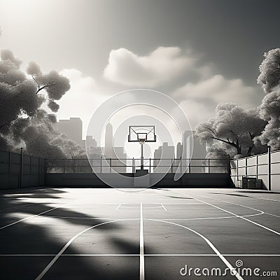 design a minimalist representation of a basketball court with emphasis on geometric shapes and patte Stock Photo