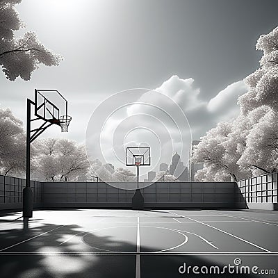 design a minimalist representation of a basketball court with emphasis on geometric shapes and patte Stock Photo