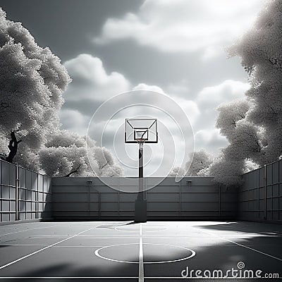 design a minimalist representation of a basketball court with emphasis on geometric shapes and patte Stock Photo