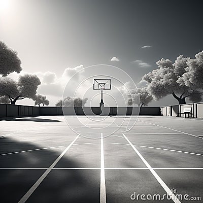 design a minimalist representation of a basketball court with emphasis on geometric shapes and patte Stock Photo