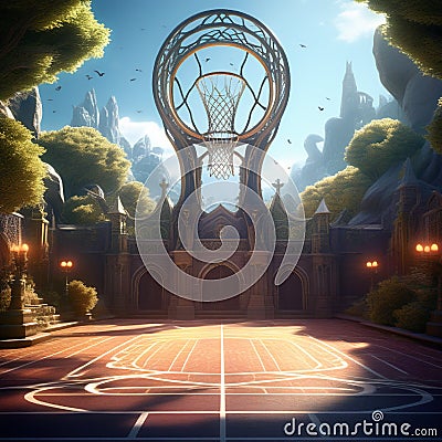 design a minimalist representation of a basketball court with emphasis on geometric shapes and patte Stock Photo