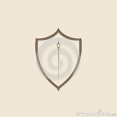 Design of a minimalist shield emblem featuring a central spearpoint in a simple color palette. Generative AI Stock Photo
