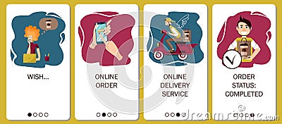 Design of mobile app to onboarding screens. Online order service, coffee delivery, order coffee in online coffee shop Vector Illustration