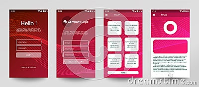 Design of mobile app, UI, UX, GUI. Set of user registration screens with login and password input, account sign in, sign up, home Vector Illustration