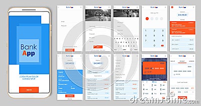 Design of the mobile app UI, UX. A set of GUI screens for mobile banking Vector Illustration