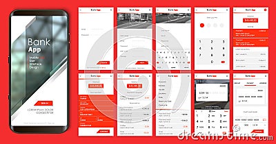 Design of the mobile application, UI, UX. A set of GUI screens with login and password input Vector Illustration