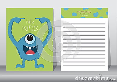 Design of monster cartoon with notepad,cards,poster Vector Illustration