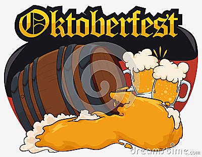 Design for Oktoberfest with Beer Barrel, Cheers forming Germany Flag, Vector Illustration Vector Illustration