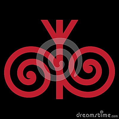 Design in Old Norse style. Runic symbol, Algiz rune and spiral ornament Vector Illustration