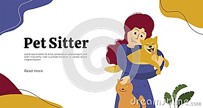 Pet sitter illustration for web or print design Vector Illustration