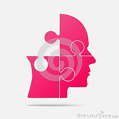 Design Pink Puzzle Piece Head - Vector Jigsaw Vector Illustration