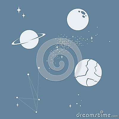 Design of planets and galaxy walpaper in a soft colour background for any template and social media post Stock Photo