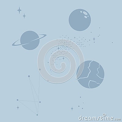 Design of planets and galaxy walpaper in a soft colour background for any template and social media post Stock Photo