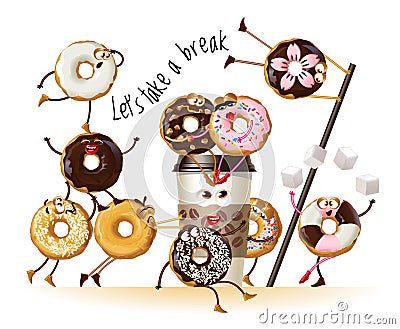 Design a poster with cartoon characters donuts Cartoon Illustration