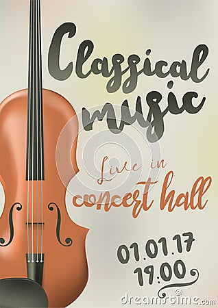 Design of a poster for a concert of classical music with violin Vector Illustration