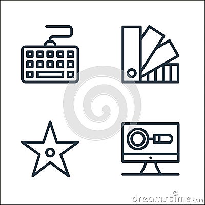 design printing line icons. linear set. quality vector line set such as monitor, star, color palette Vector Illustration