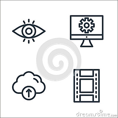 design printing line icons. linear set. quality vector line set such as movie, cloud, monitor Vector Illustration