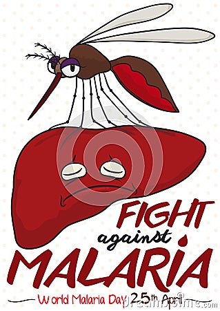 Design Promoting Fight against Malaria with Liver Infected by Mosquito, Vector Illustration Vector Illustration