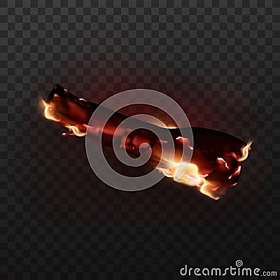 Design of realistic glowing bonfire with charcoals and fire flames. Vector illustration of campfire isolated on transparent backgr Vector Illustration