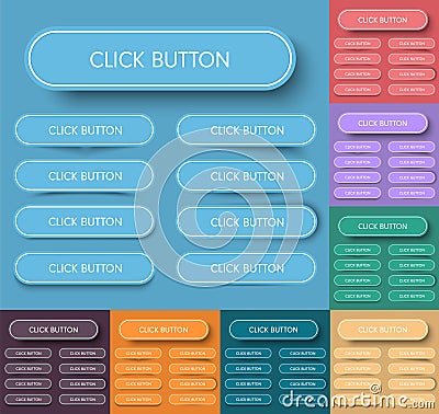 Design of rectangular buttons with rounded corners and stroke, Vector Illustration