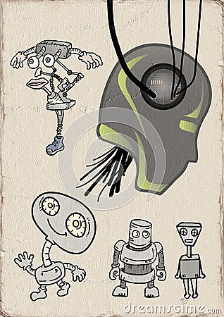 Retro futuristic robot illustration Cartoon Illustration