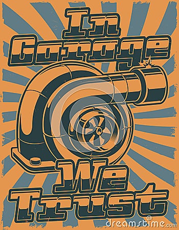 Design of Retro poster with car turbocharger Vector Illustration