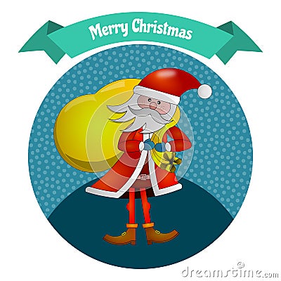 Design with Santa Claus with bag on back Cartoon Illustration