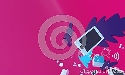 Design for the site header. Wireless Internet. Hovering objects of business. Cartoon Illustration