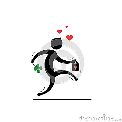 A design with stick man figure in falling love concept idea Vector Illustration