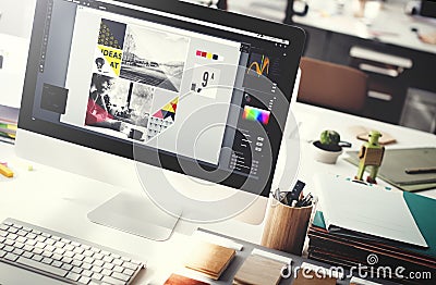 Design Studio Creativity Ideas Wood Palette Decoration Concept Stock Photo