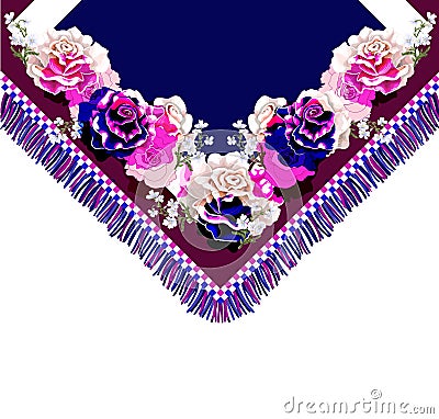 Design for T-shirt or collar dress with roses and fringe. Vector illustration Vector Illustration