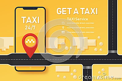 Design of taxi mobile application. Cartoon Illustration