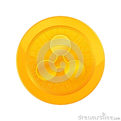 Design template with golden ripple coin on white background. Digital background. Crypto currency, crypto currency coin Vector Illustration