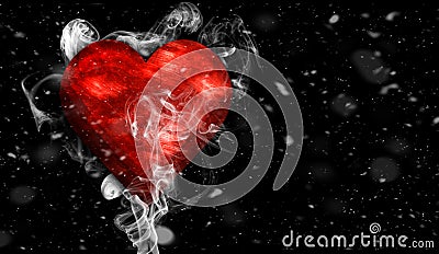 Romantic love red heart with smoke on background for copy space. With snow texture overlays Stock Photo