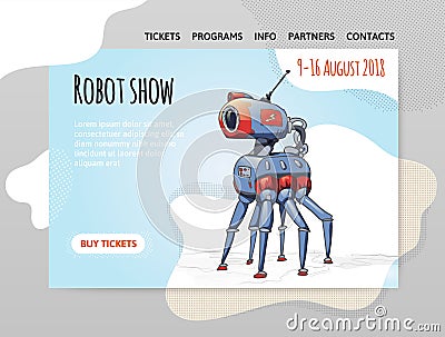 A design template for a robot exhibition, show, or robotics school. A six-legged robot animal. Vector illustration for Cartoon Illustration