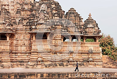 Design of 10th century temple in ancient Indian city Khajuraho. UNESCO World Heritage Site. Editorial Stock Photo