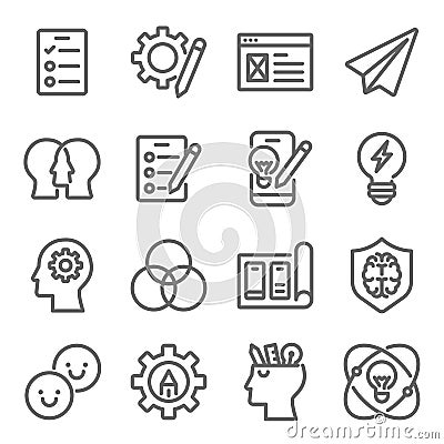 Design thinking icon illustration vector set. Contains such icons as Brainstorming, Survey, Discuss, Empathy, Test, Prototype, Ide Vector Illustration