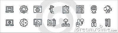 Design thinking line icons. linear set. quality vector line set such as pencil, mouse, file, laptop, location, web, clipboard, Vector Illustration