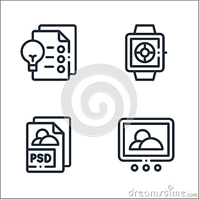 Design thinking line icons. linear set. quality vector line set such as slider, files, pantone Vector Illustration