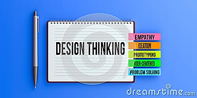 Design Thinking text message on notebook. Stock Photo