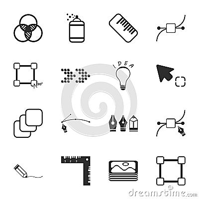 Design tool 16 icons universal set for web and mobile Vector Illustration
