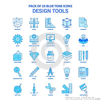 Design Tools Blue Tone Icon Pack - 25 Icon Sets Vector Illustration