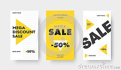 Design of vector social media banners for big sale with yellow and white triangles Vector Illustration