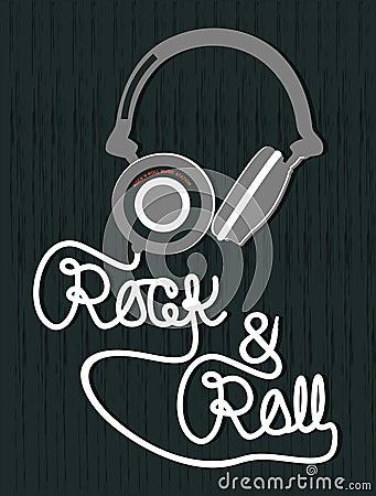 Vector typography headphone rock and roll Vector Illustration