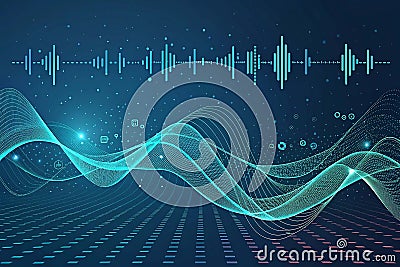 Big Data Visualization with Sound Waves and Interweaving Dots for Futuristic Design Stock Photo