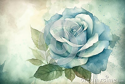 Design a watercolor painting of a blue rose with a faded, vintage effect Stock Photo