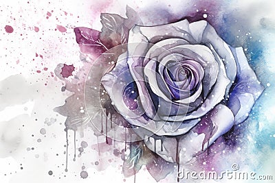 Design a watercolor painting of a purple rose with a mystical and magical effect Stock Photo