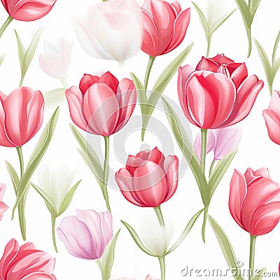 Design of watercolored seamless green tulip pattern with leaves Stock Photo