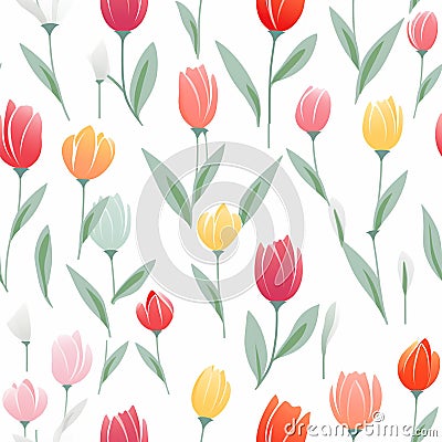 Design of watercolored seamless green tulip pattern with leaves Stock Photo