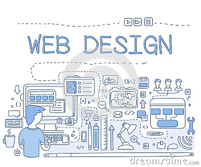 Design Web design graphics, pen tool to create UI, mobile UI and UX frame, creating sketches for the client. Vector Illustration